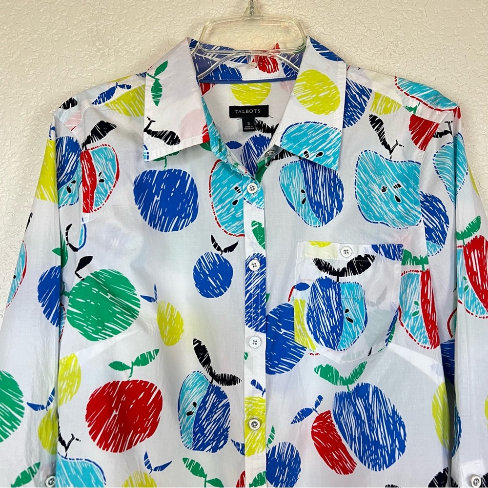 Talbots Multicolor Apple Print Button Down Shirt … - image 3